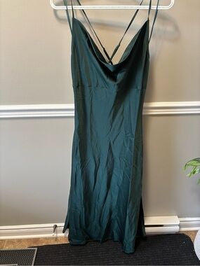 Reitmans Deep Green Satin Cowl Neck Maxi Slip Dress